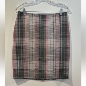 Talbots Petites‎ Grey Pink Herringbone Plaid Wool Blend Pencil Skirt 6P VN4889